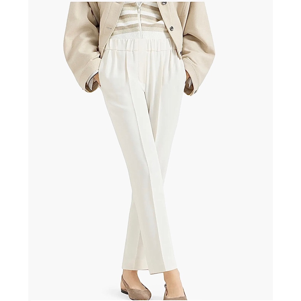 BRUNELLO CUCINELLI Cady Tailored Trousers Off-White Silk Acetate Crepe